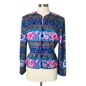 Vintage Adrianna Papell Blouse Blazer Size 10 New York 100%‎ Silk Floral